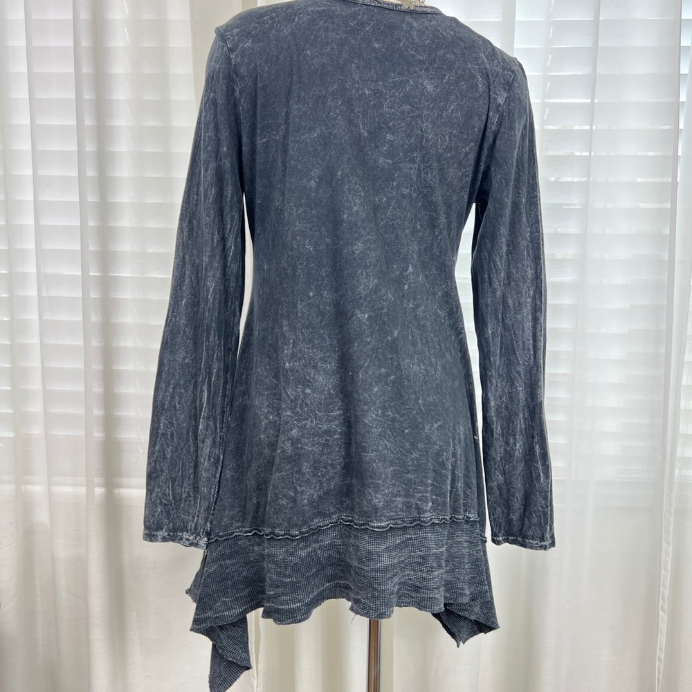 Vocal Womens XL Black Acid Wash Rhinestone Tunic Top whimsi dark fairy grunge - Picture 6 of 8